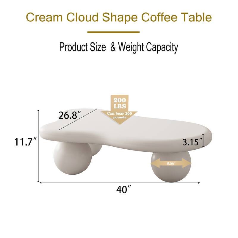40" Cloud Shaped Coffee Table with 3 Ball Legs