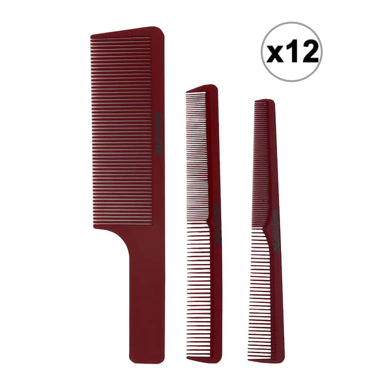 12x Babyliss Pro Barberology Comb Set (Clipper, Cutting, Taper Combs) - Red - Red