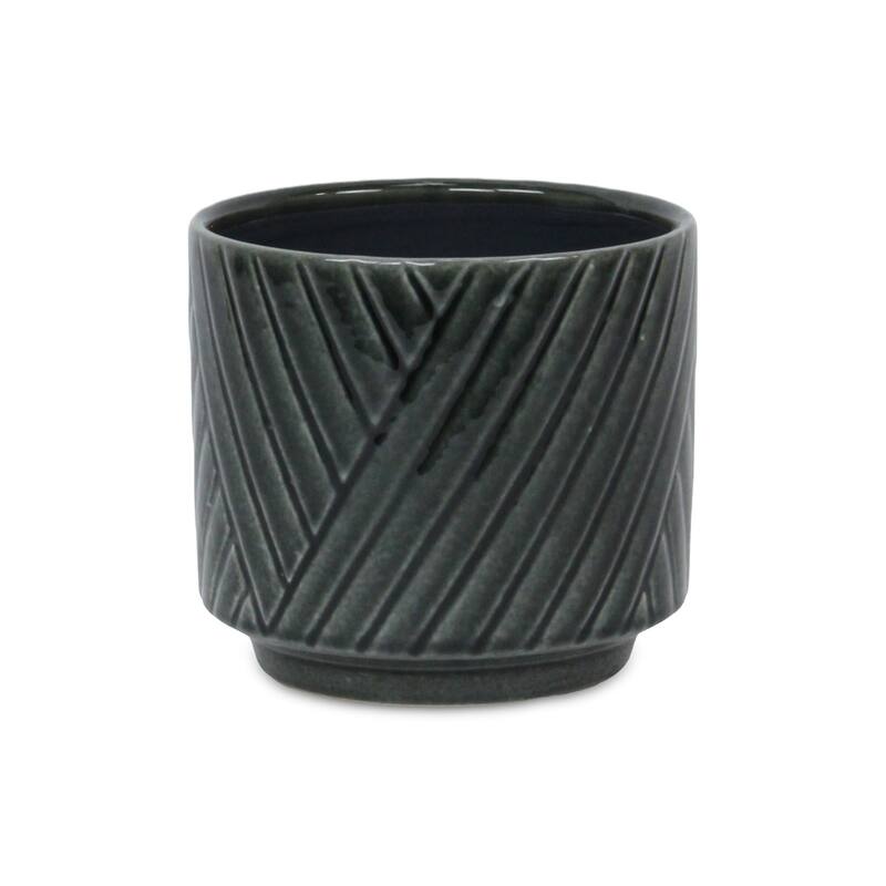 Parlora Crossed Diagonal Pattern Ceramic Pot - Dark Gray