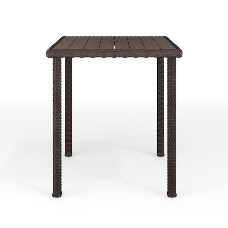 Martha Stewart Outdoor Rattan Wicker Patio Bar Table with Engineered Wood Top - 37"W x 37"D x 41"H