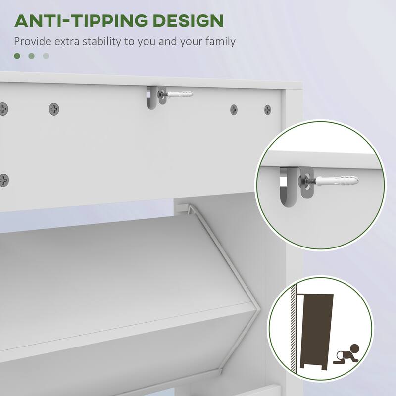 White MDF Shoe Cabinet with Adjustable Shelves Drawer and Anti Tipping Design for Space Saving Storage - 23.5" x 9.5" x 38.25"