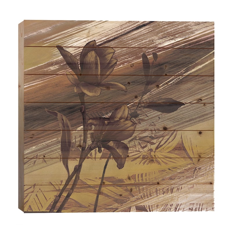 Fleurs d'or II Print On Wood by Anne Brochard - Multi-Color - 26x26x1.5