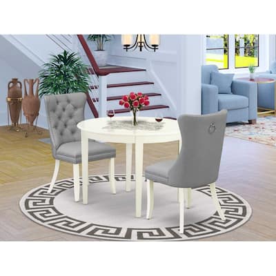 HomeStock 3-Pc Linen White Finish Round Solid Wood Top Dining Table Set