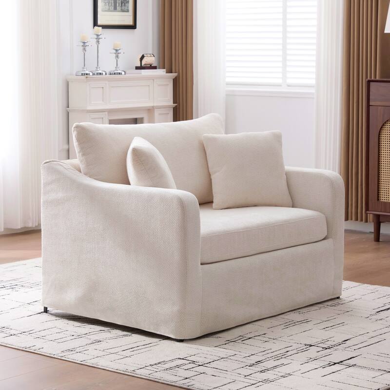 45.3"W Modern Chenille Leisure Chair, Reading ArmChair with 3 Pillows