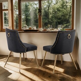 Set of 2 High-end Tufted Velvet Upholstered Dining Chair with Golden ...