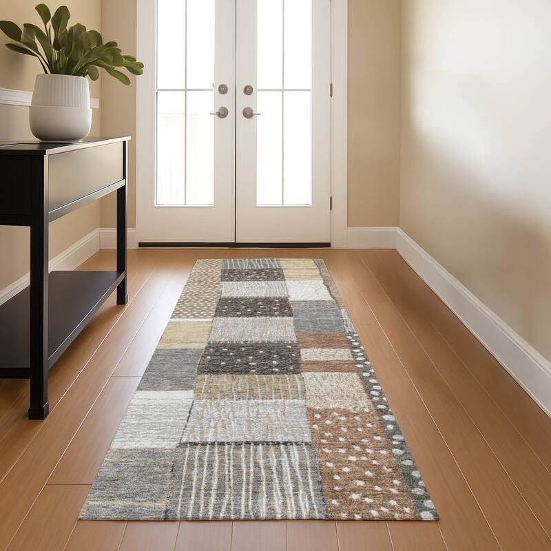Premium Washable Super Soft Modern Patchwork Mayfield Rug - Brown - 2'3" x 7'6"