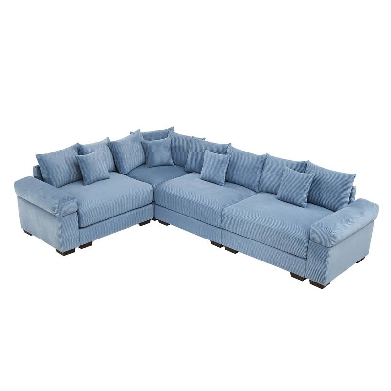 GDFStudio - Corduroy L-Shaped 4-Seater 116.9" Cloud Modular Sectional Couch