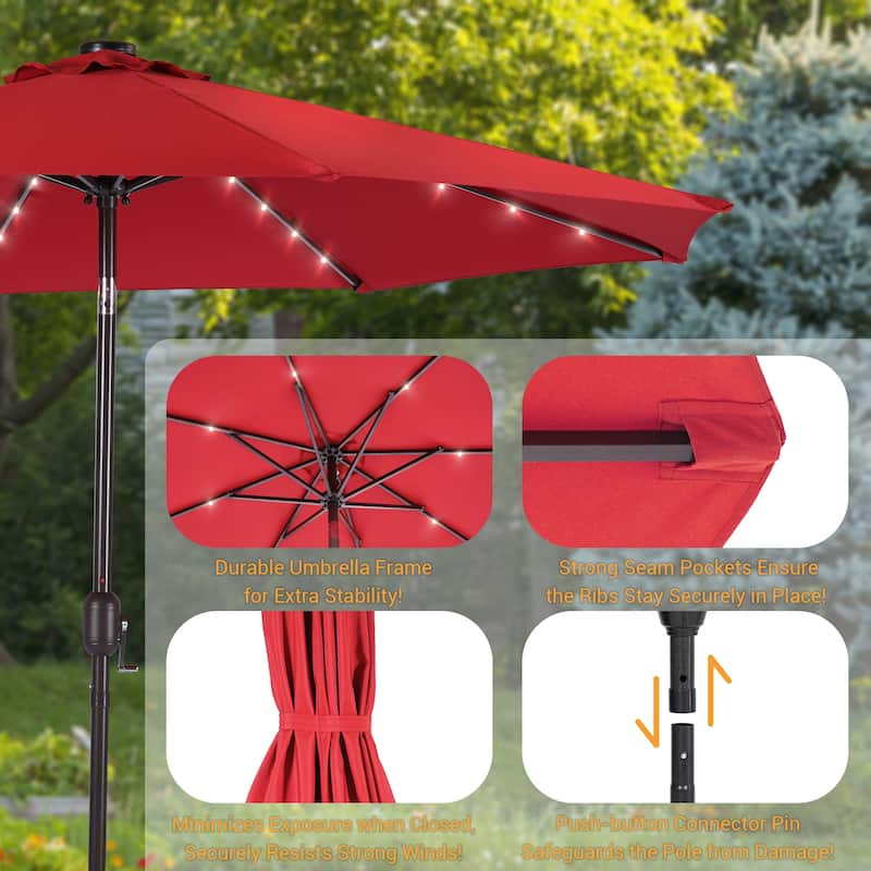 LIVOOSUN 10Ft Solar-powered Large Round Outdoor Patio Market Umbrella with Crank