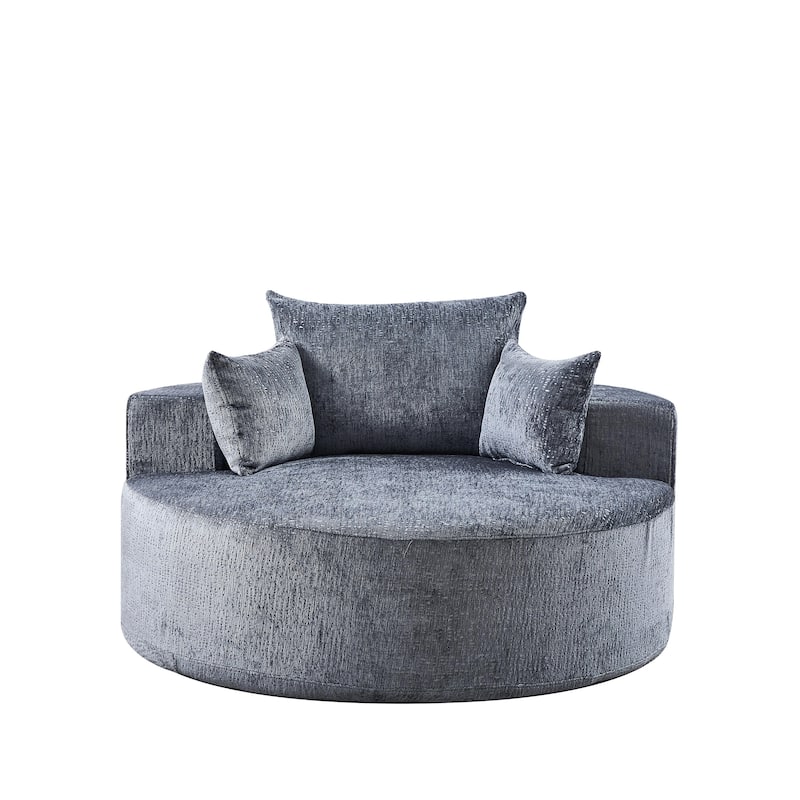 Grey Round Chenille Single Sleeper Sofa with Backrest Pillow