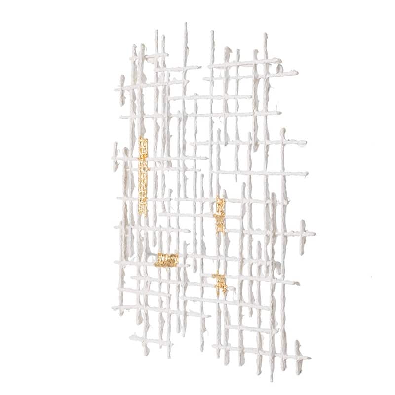 Modern Geometric Pattern Wall Decor Grid Home Wall Decor with Gold Embellishment, for Contemporary Living Rooms and Bedrooms