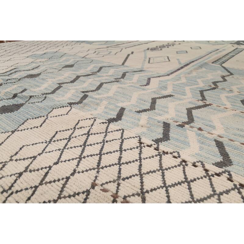 Moroccan Large Abstract Area Rug Handmade Beige Wool Carpet - 11'7"x 18'5"