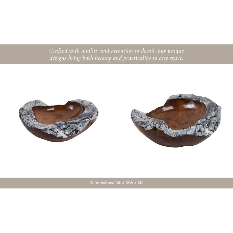 Wood Capiz Decorative Bowl with Natural Burnt Edges - 3" Brown - 12" x 12" x 3"
