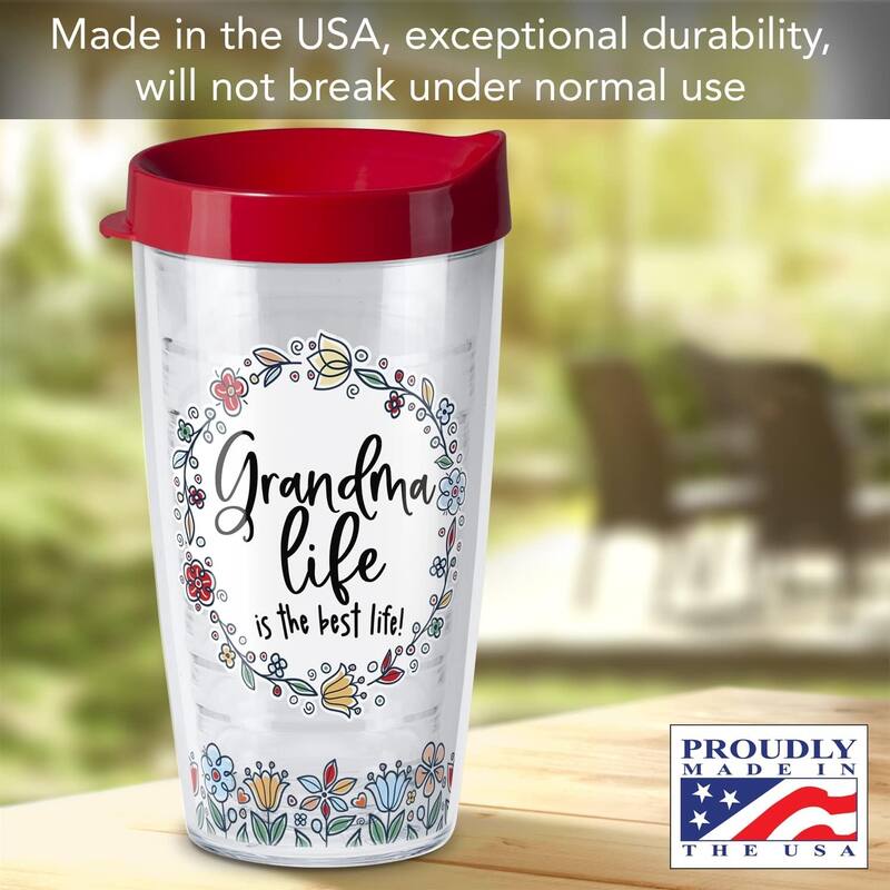 Grandma Life Double Wall Insulated Unbreakable Plastic Tumbler with Lid Holds 16 Ounces BPA Free Microwave Safe Dishwasher Safe