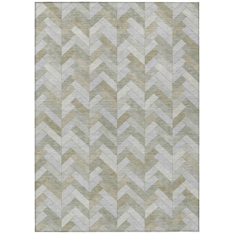 Machine Washable Indoor/ Outdoor Modern Chevron Chantille Rug