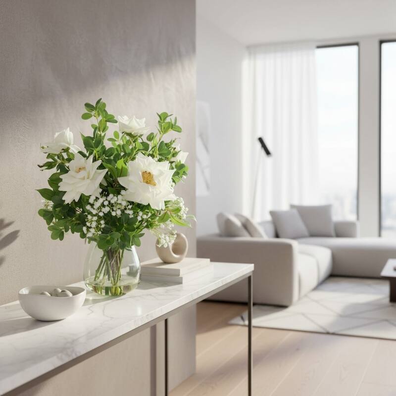 Faux Centerpiece with Roses and Baby's Breath - 22