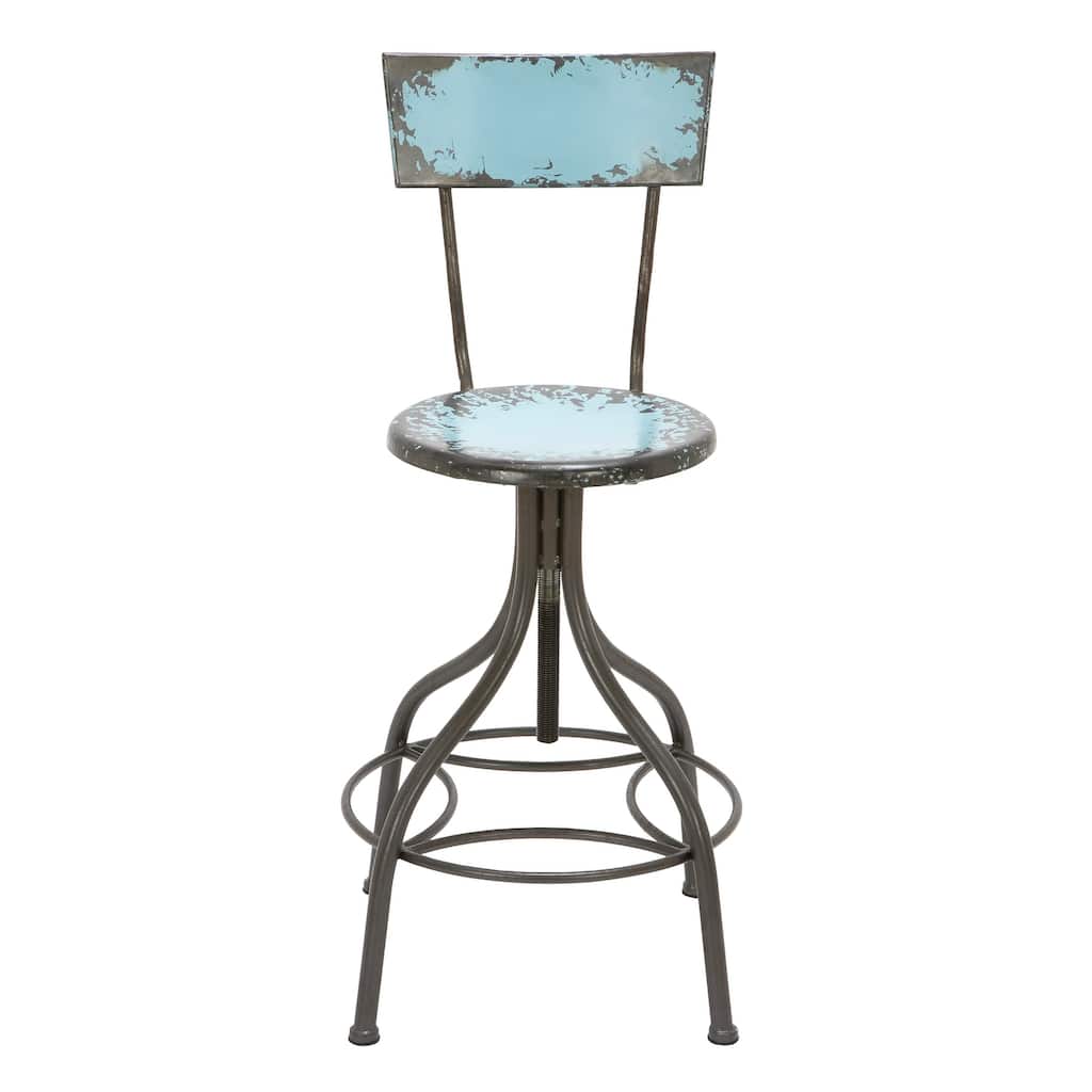 Metal Distressed Bar Stool with Gunmetal Legs and Backrest -Teal, Beige or Red - Roche River Decor
