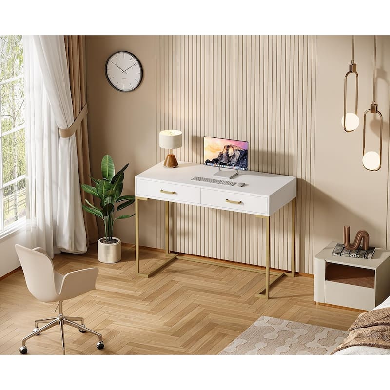 2-Drawer Computer Desk, Rectangular Writing Desk, Home Office Study Table Small Space Workstation Dressing Table for Bedroom