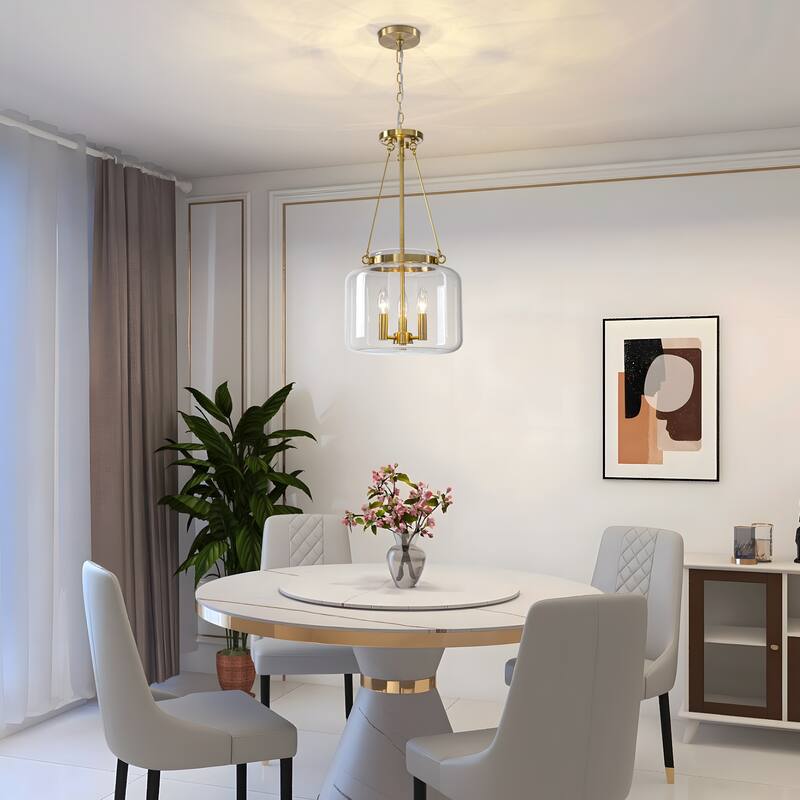 Starsky 3-Light Lantern Drum Chandelier with Thick Clear Glass Shade