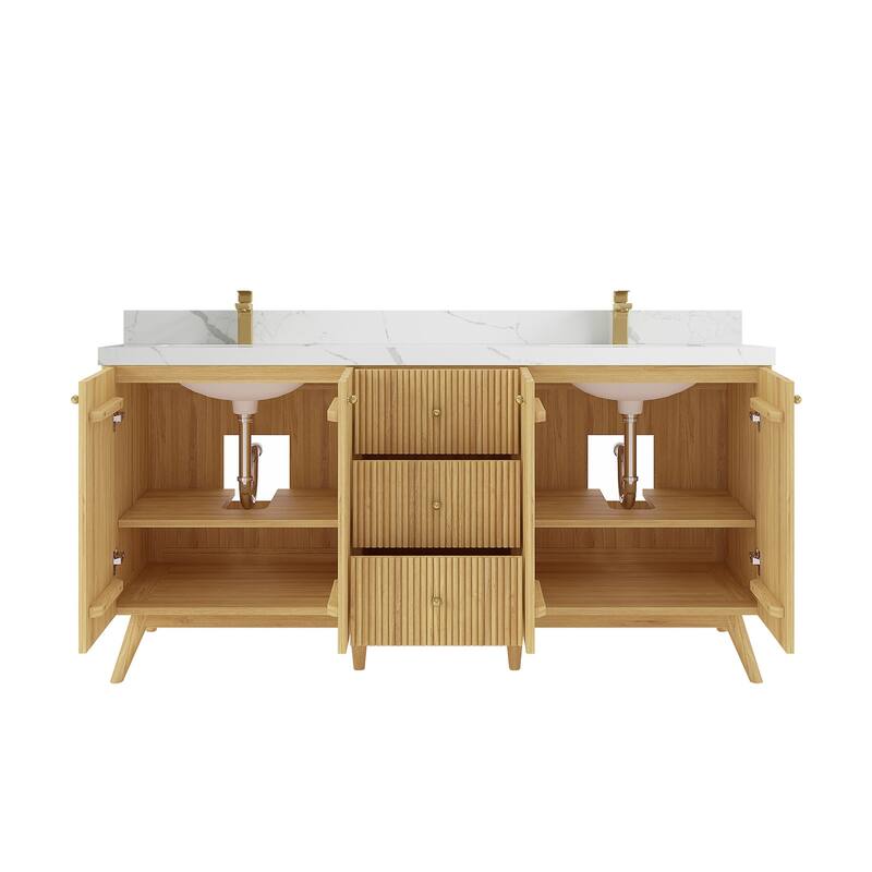 Willow Collections 72 in. W x 22 in. D Pasadena Solid Teak Double Sink Bathroom Vanity with Countertop