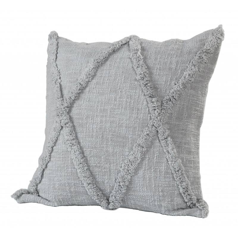HomeRoots 20" X 20" Gray 100% Cotton Diamond Zippered Pillow