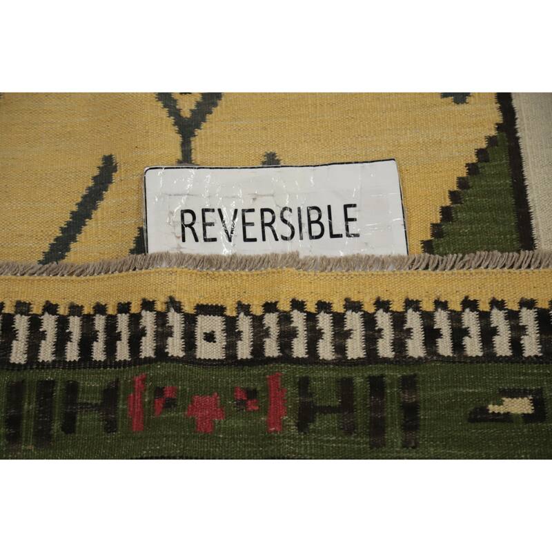 Hand Woven Oriental 100% Wool Carpet Southwestern Tribal Yellow & Gold Kilim Area Rug - 6' 7'' X 3' 8''