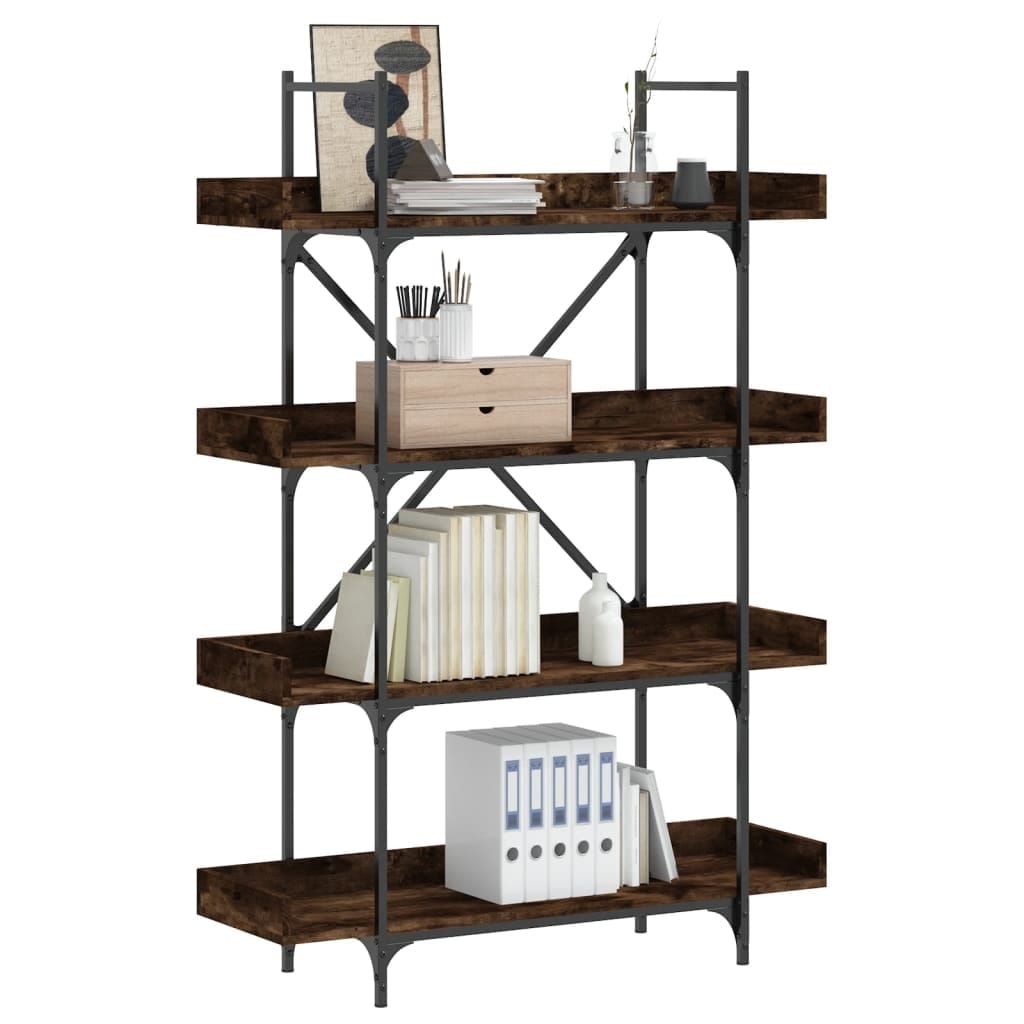 vidaXL Bookcase 4-Tier Smoked Oak 39.4"x13"x57.3" Engineered Wood - 39.4" x 13" x 57.3"