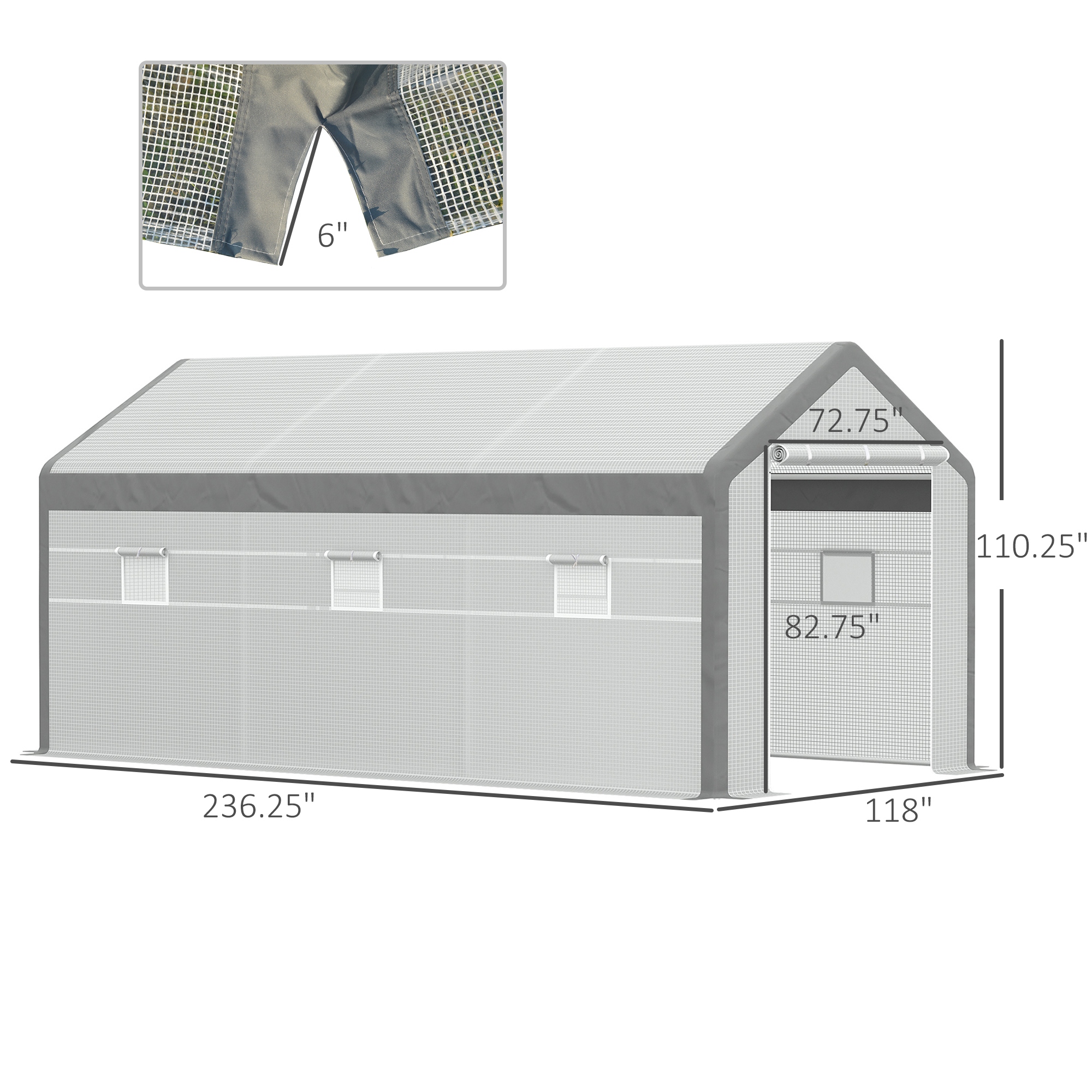 Outsunny 20' L x 10' W x 9' H Large Walk-in Greenhouse with Roll Up Door, 8 Closeable Windows, & Weather PE Cover