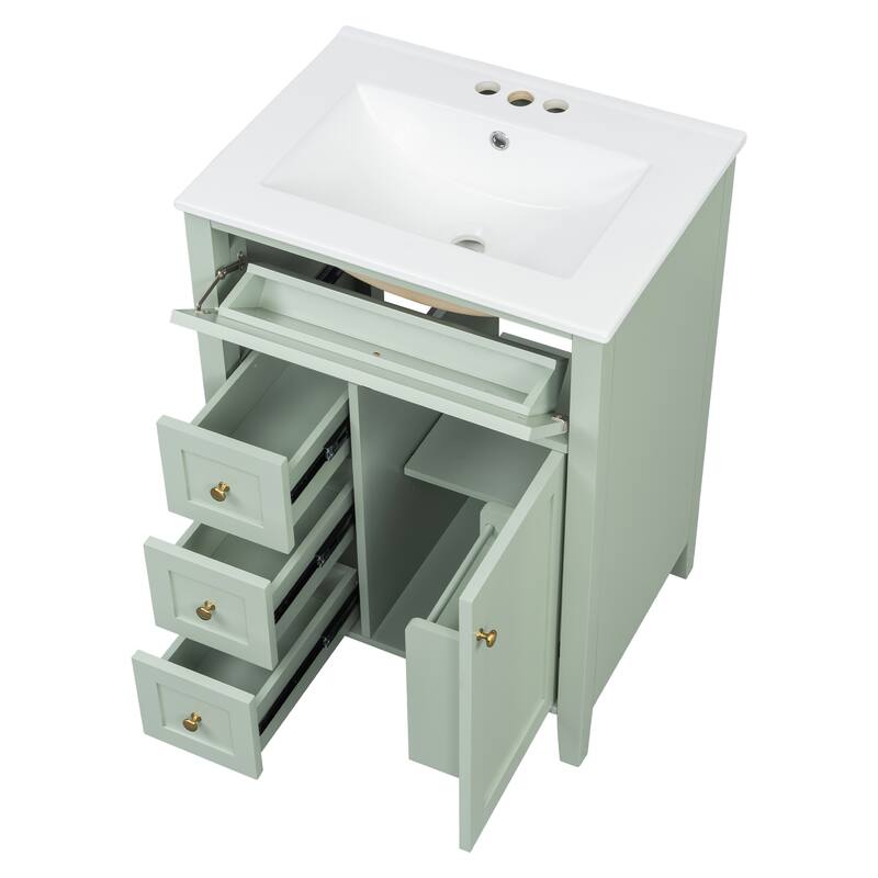 Roomfitters 24" Bathroom Vanity with Sink, Solid Wood Legs, 4 Drawers & Cabinet with Adjustable Shelf