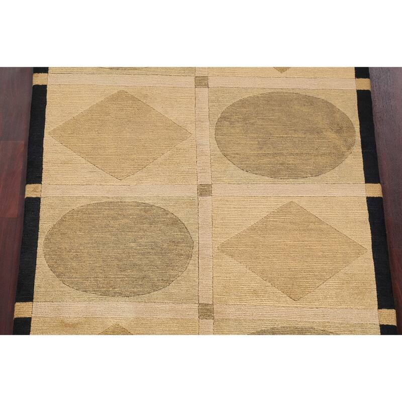 Vegetable Dye Geometric Nepalese Oriental Area Rug Wool Hand-knotted - 4'1" x 6'0"