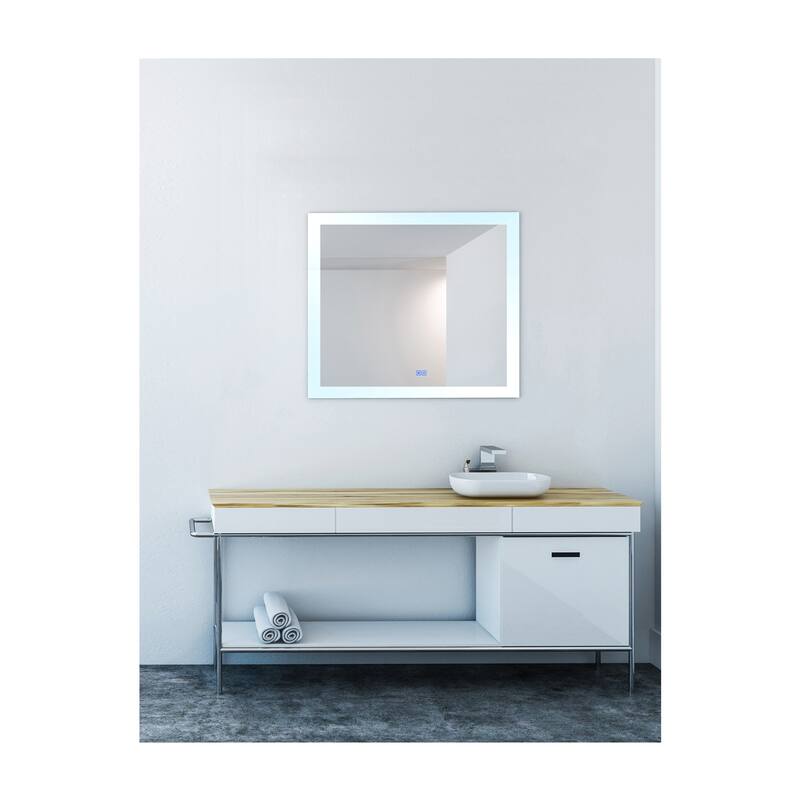 36" x 40" Abigail Matte White Rectangle LED Wall Mirror