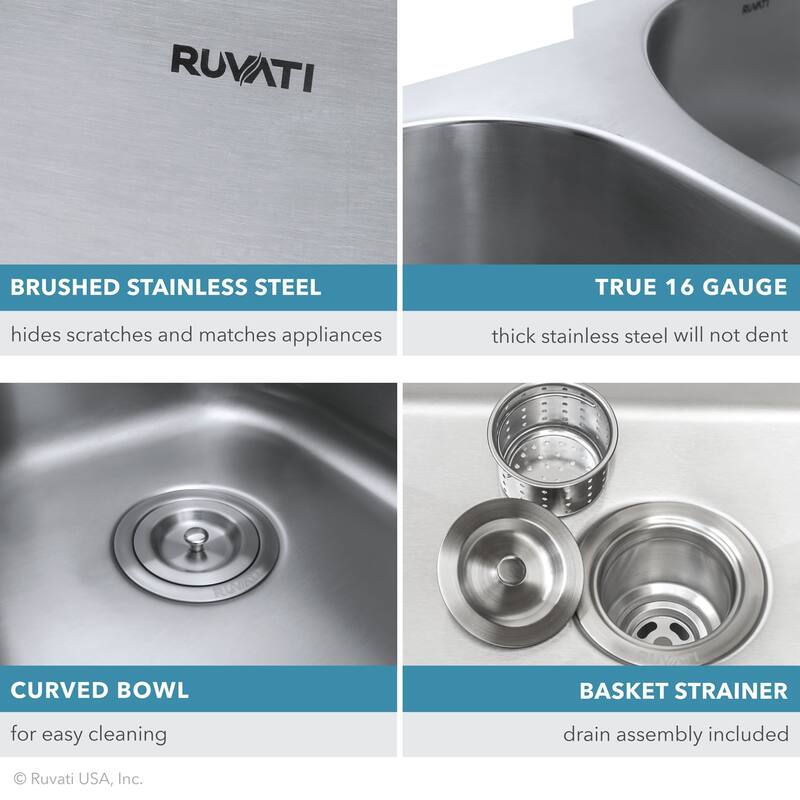 Ruvati 29-inch Undermount 50/50 Double Bowl 16 Gauge Stainless Steel Kitchen Sink - RVM4301 - 29-1/8″ x 18-1/2″