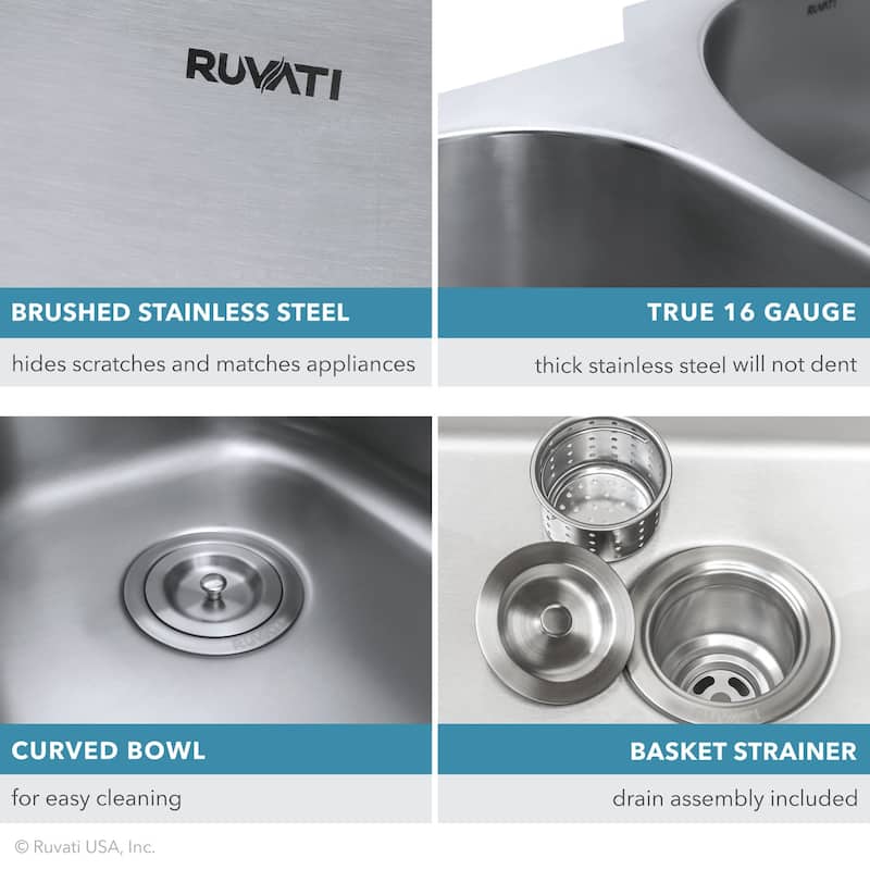 Ruvati 32-inch Low-Divide 50/50 Double Bowl Undermount 16 Gauge Stainless Steel Kitchen Sink - RVM4350 - 32-1/4″ x 18-7/8″