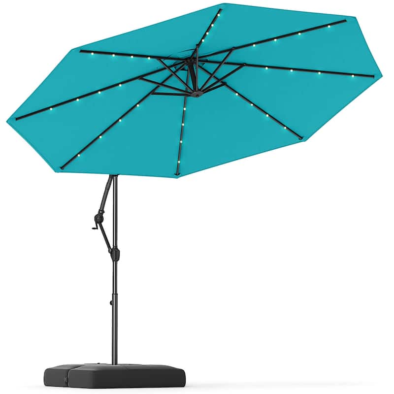 Costway 10 FT Solar Offset Hanging Umbrella Patio Cantilever Umbrella
