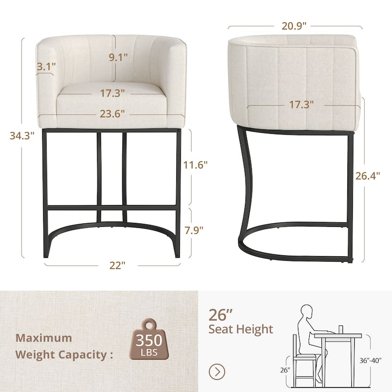 Modern 26.in Counter Height Stool Low Back Upholstered/PU Leather Barrel Bar Stool with Metal Frame
