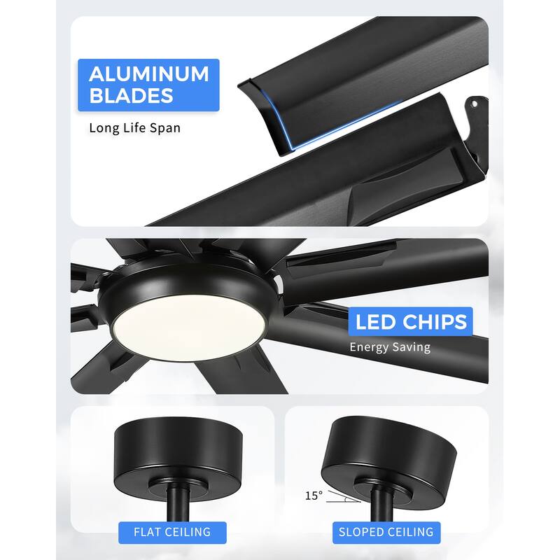 72/84/96 inch Aluminum Industrial Ceiling Fan with Integrated LED