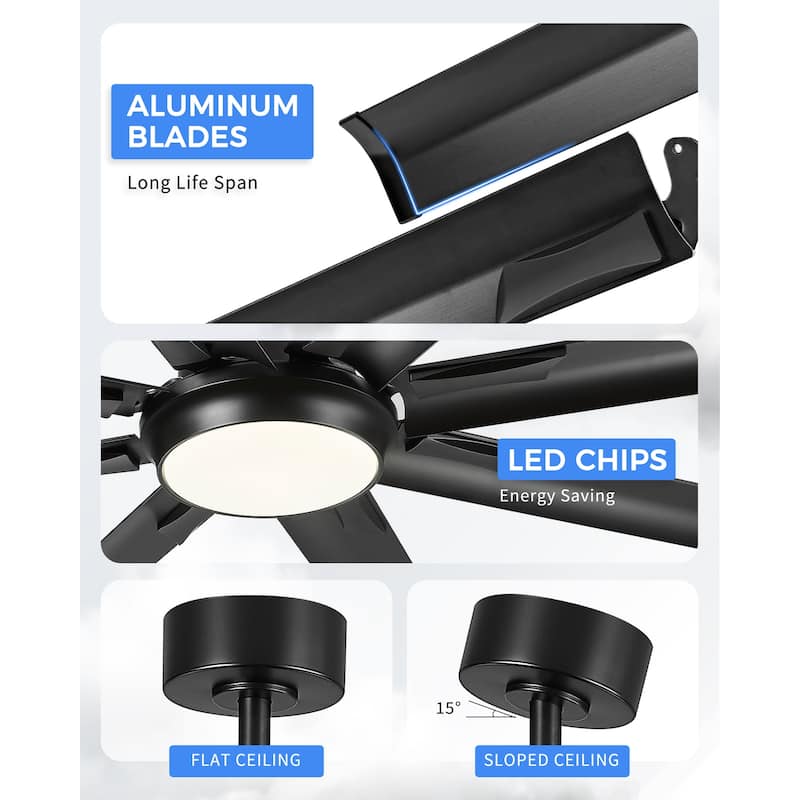 72/84/96 inch Aluminum Industrial Ceiling Fan with Integrated LED