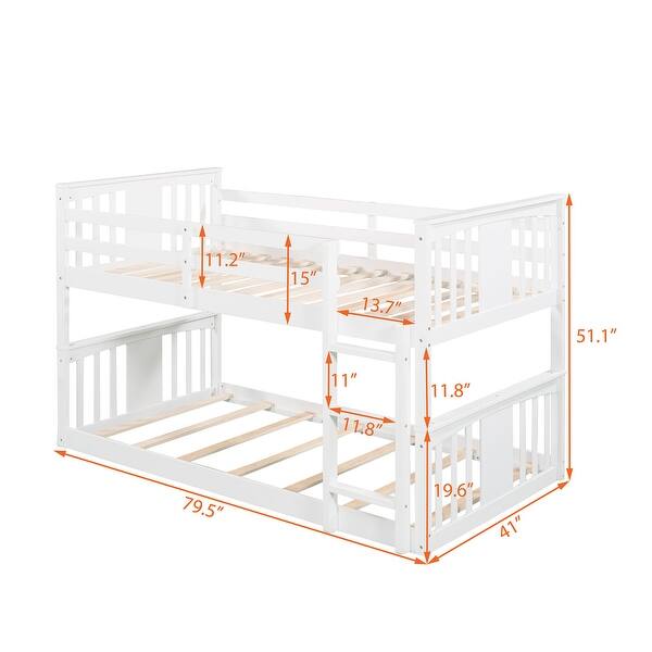 Twin over Twin Solid Wood Bunk Bed with Ladder & Fence