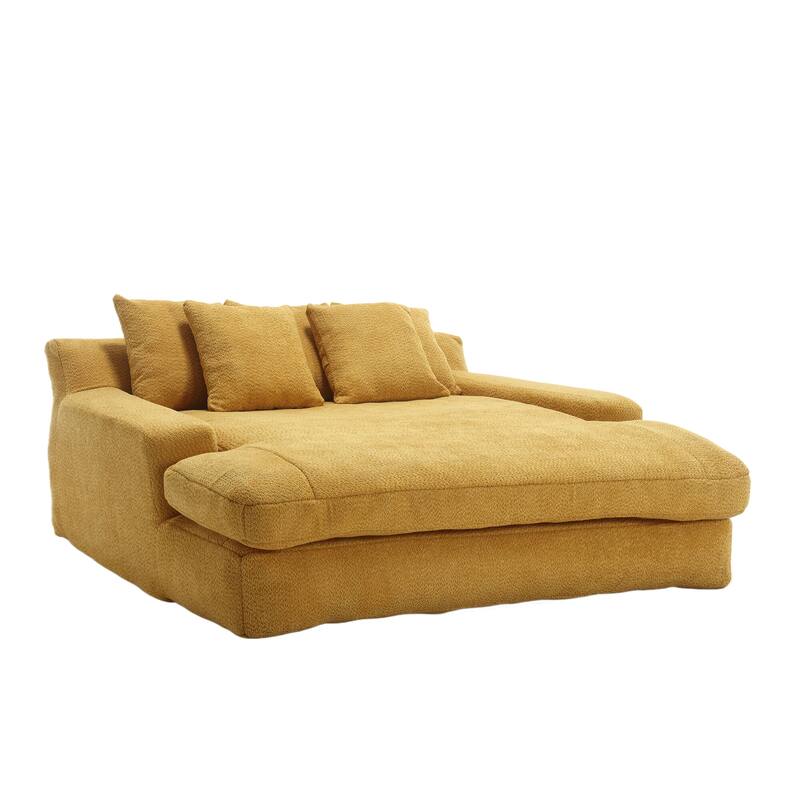 Chenille Upholstered 2-seater Deep Seat lazy sofa bed With 5 back pillows