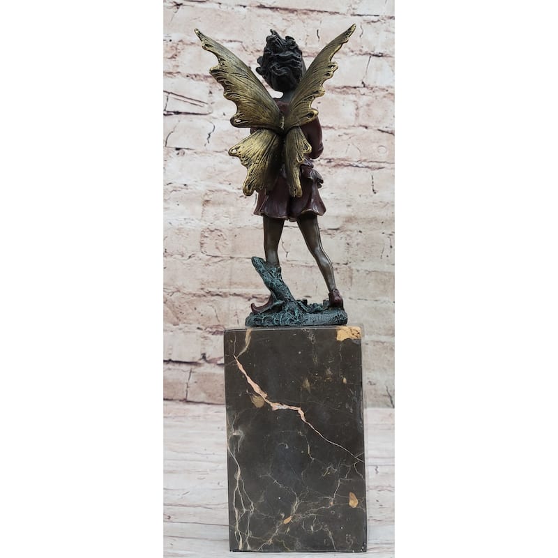Very Beautifully Detailed Fairy Pure Hotcast Bronze Statue Signed No Reserve