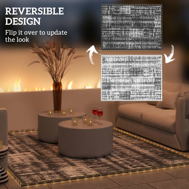 Outsunny Reversible Outdoor Rug Carpet with LED Lights, 12' x 9' PP Straw Rug, Portable RV Floor Mat - 9' x 12'