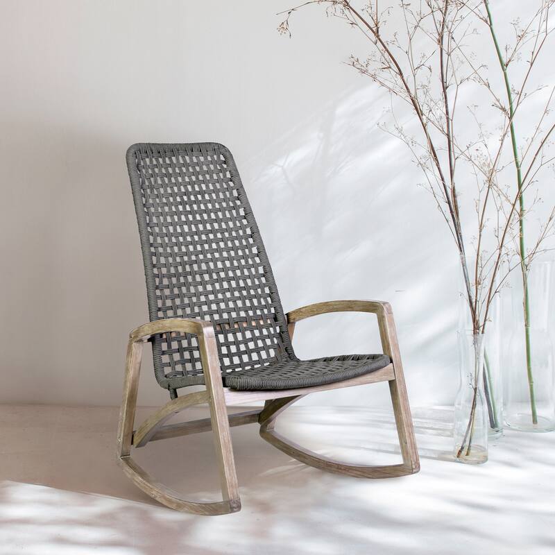 Sequoia Rope & Solid Eucalyptus Wood Indoor / Outdoor Rocking Chair - Charcoal