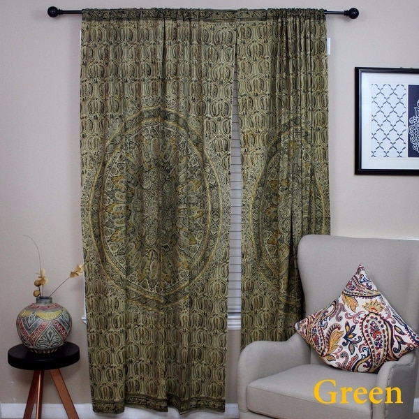 Cotton Mandala Foral Block Print Veggie Dye Curtain Panel Cotton - 46 x 84 inches. Opens flyout.