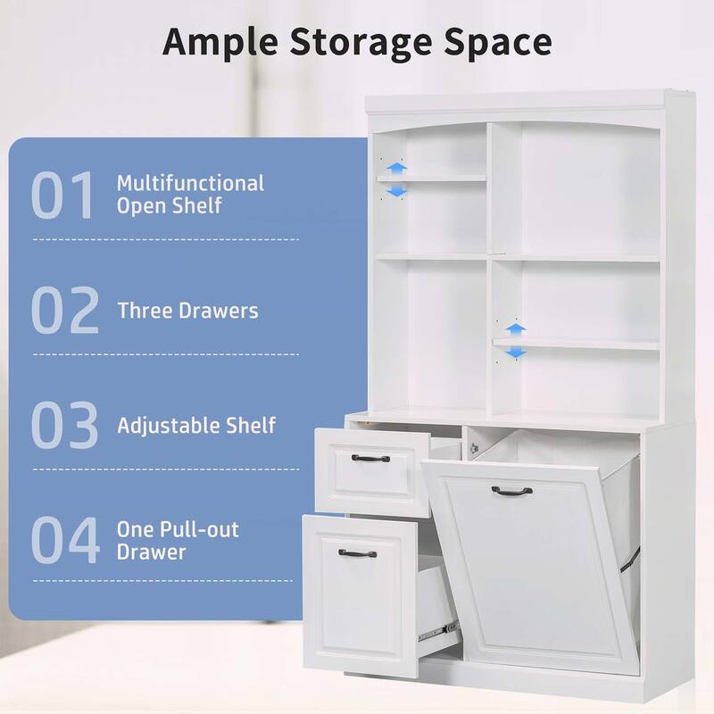 Tall Free Standing Bathroom Storage Cabinet with Tilt-Out Hamper,Drawers & Adjustable Shelves