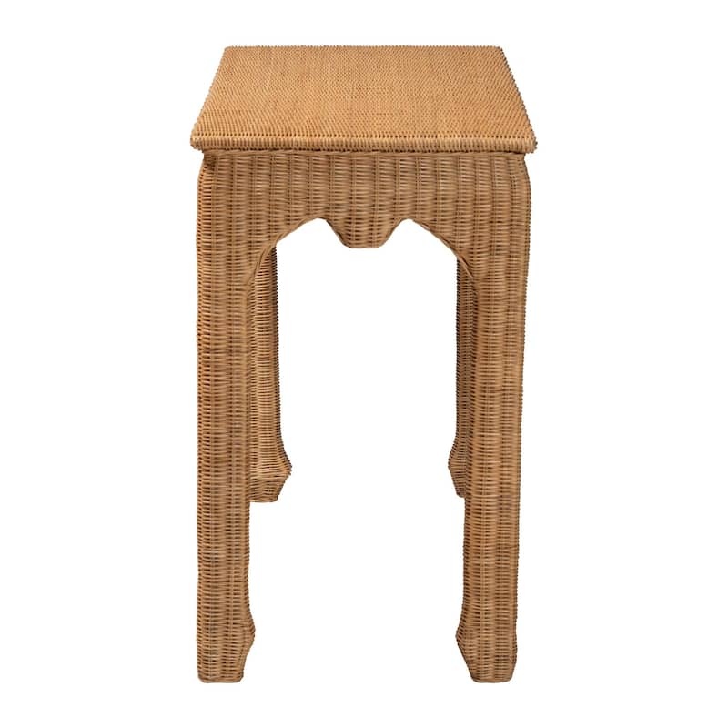 Abena Handwoven Natural Rattan Console Table - Ming Style Wicker Table, Boho Coastal Style for Hallway or Living Room