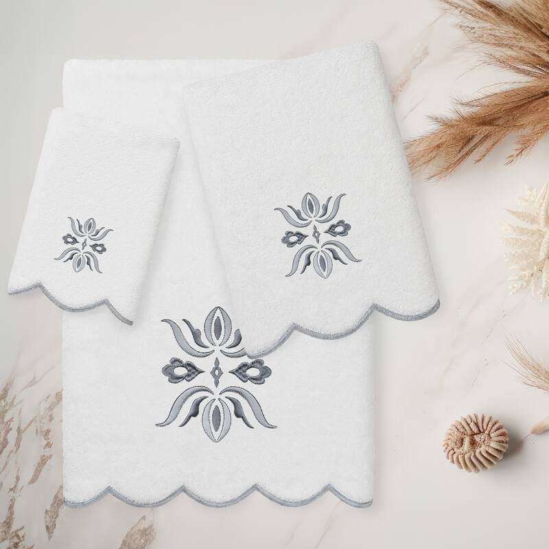 Authentic Hotel and Spa 100% Turkish Cotton FLOWER CREST Scallop Towel Collection