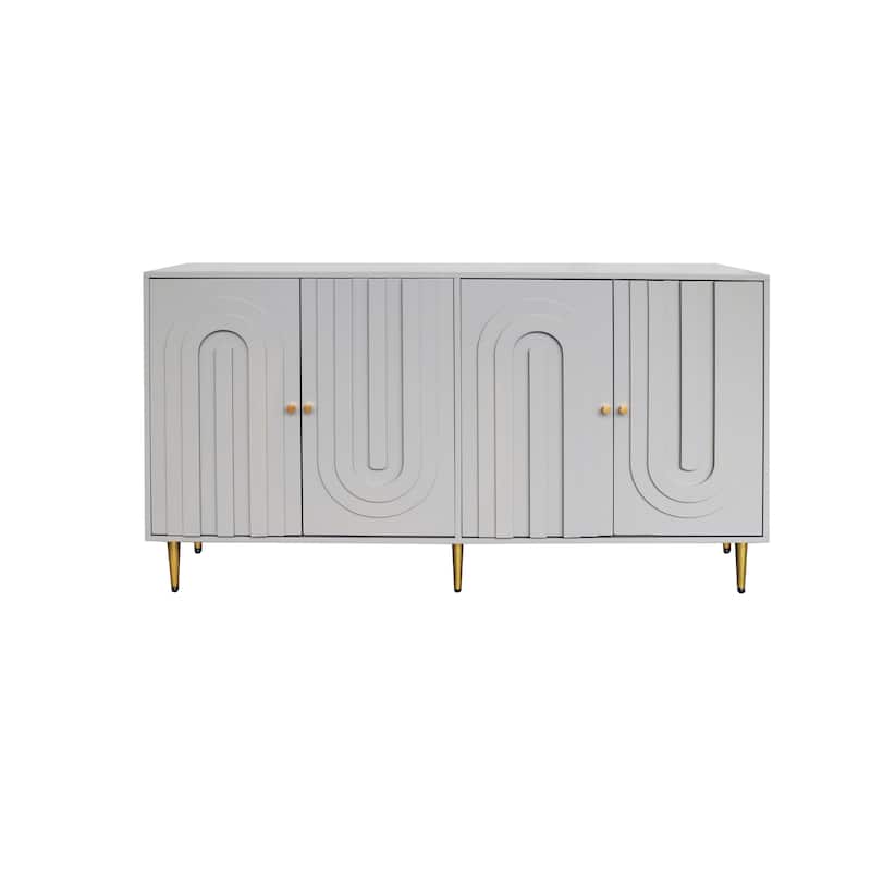 Lacquered 4 Door Wooden Cabinet Sideboard Buffet Server Cabinet Storage Cabinet - Grey