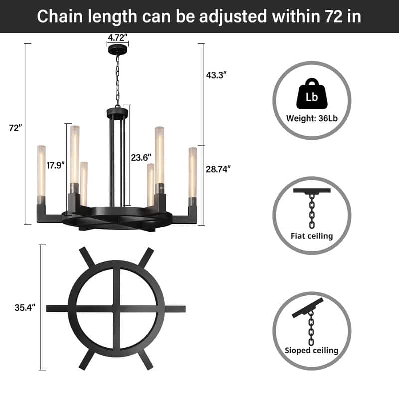 KAYLA 35 in. 6 - Light Wagon Wheel Chandelier - 35in
