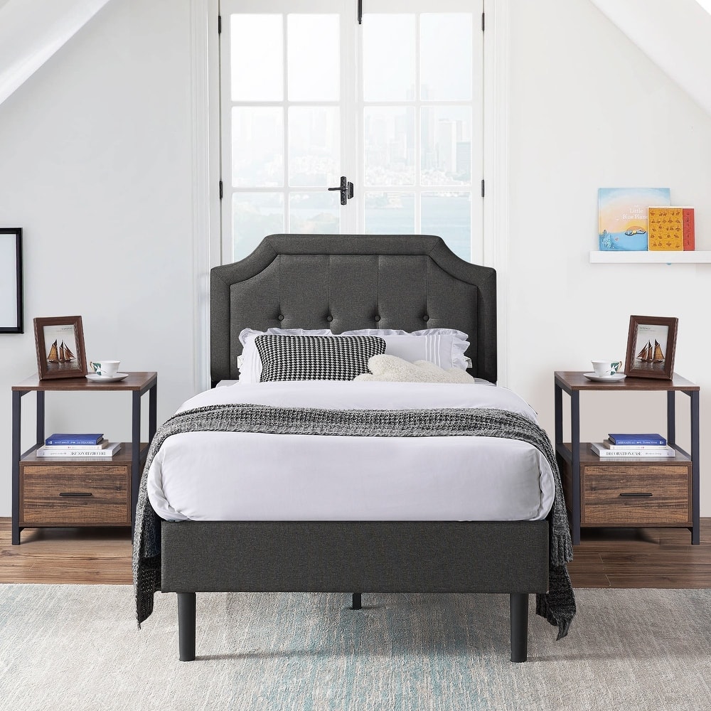 VECELO 3-Pieces Modern Upholstered Bed with Height Adjustable Headboard and Nightstands Sets