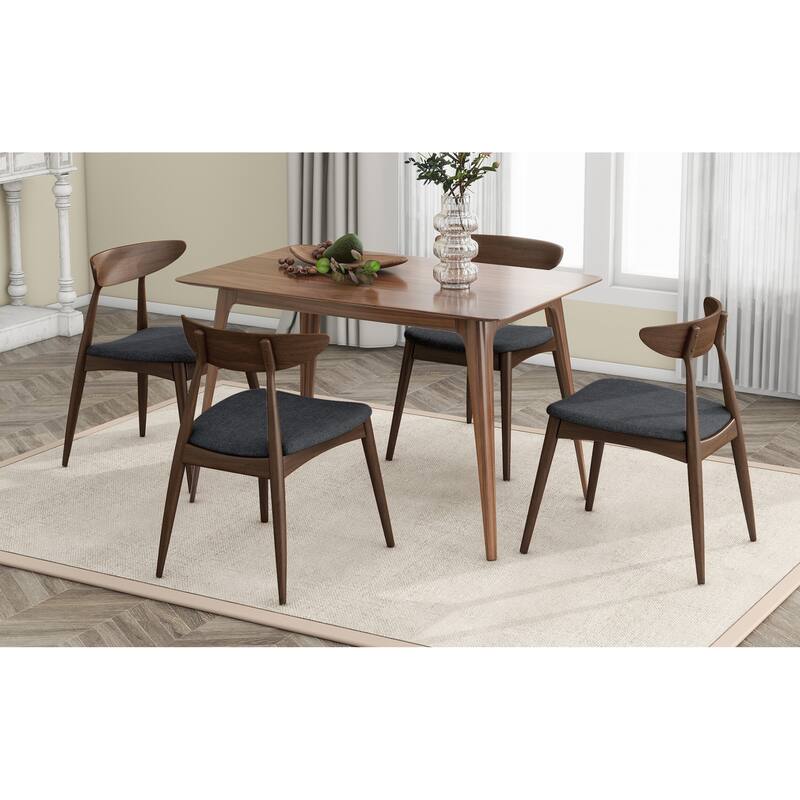 Roomfitters 5-Piece Mid-Century Dining Set, 47" Walnut Table with 4 Ergonomic Upholstered Chairs