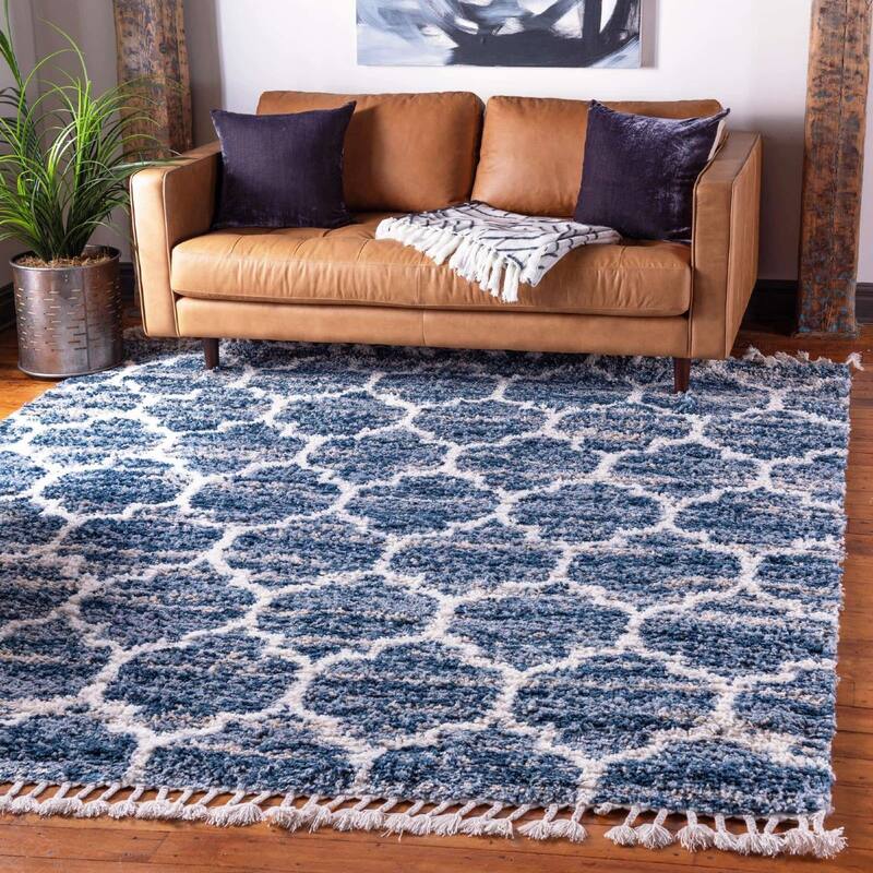 Shag Brico Collection Area Rug - 8' Square - Blue